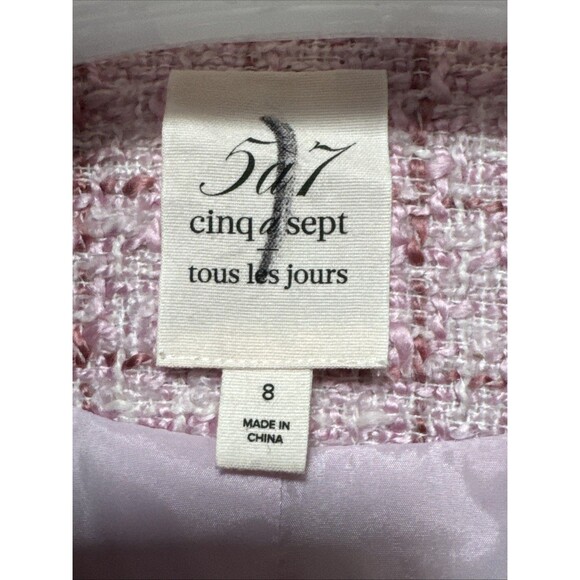 Cinq a Sept Pricilla Size 8 Pink Tweed Blazer Jacket Half-Length Rolled Sleeves - Picture 8 of 13